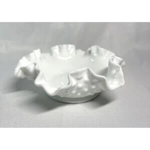Fenton Hobnail Milk Glass 6" Double Crimped Bon Bon Marked